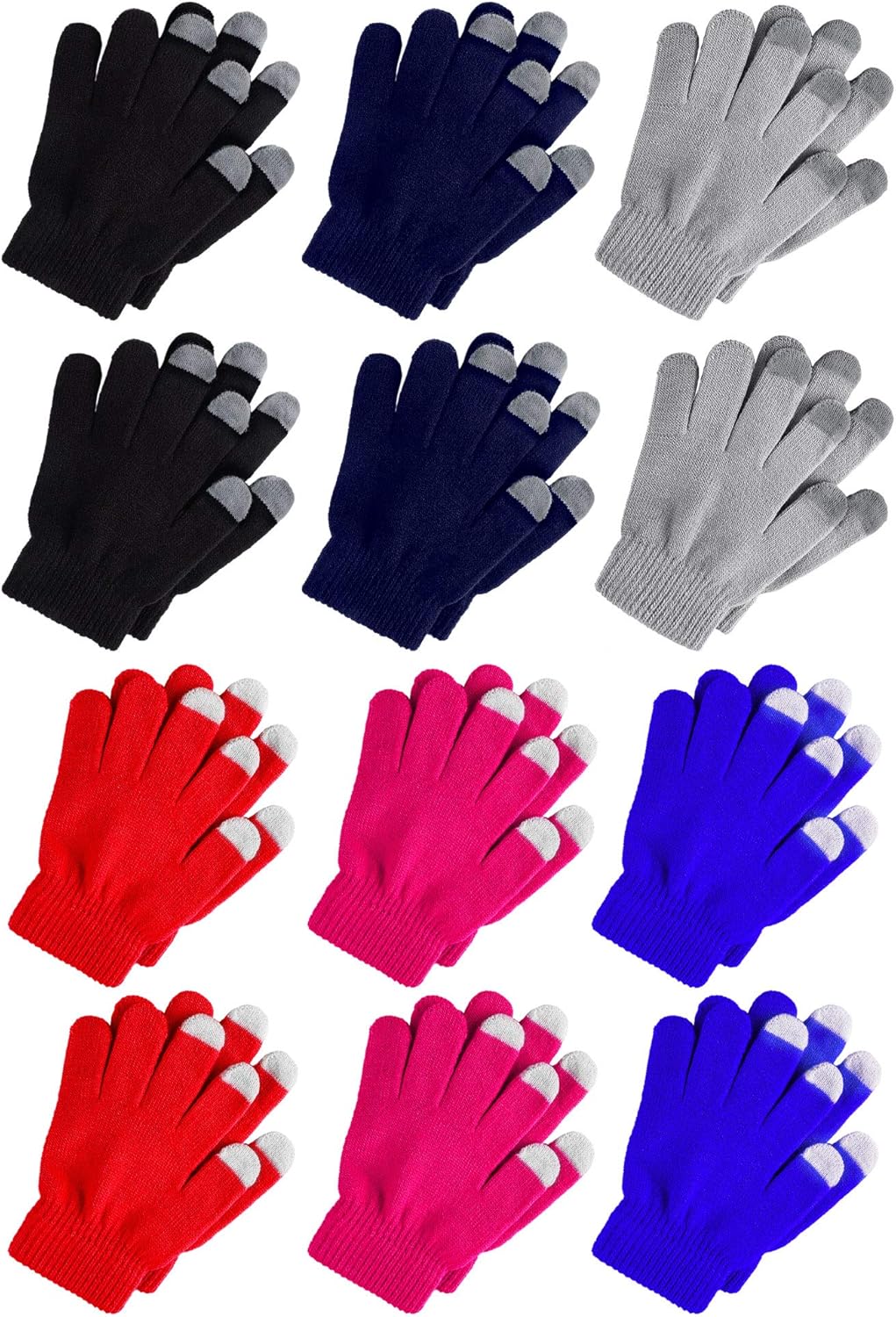 Cooraby 12 Pairs Kid's Touchscreen Gloves Teens Winter Warm Knit Texting Gloves: Clothing
