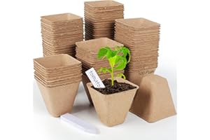 DSUWAZU 100PCS Peat Pots for Seedlings, 3.15 Inch Seed Starter Pots, Biodegradable Eco-Friendly Square Plant Seed Starter Peat Pots Germination Seedling Trays with, Bonus 20PCS Plant Labels
