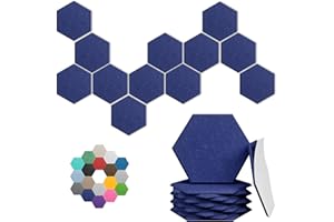 UNECHO Hexagonal Acoustic Panels-12 Pack High-Density Sound Absorbing Panels 12"X10"X0.4" for Enhanced Noise Reduction, DIY Design, Idea for Studios, Offices, and Home Theaters(Sapphire Blue)