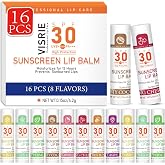 VISRIE SPF 30 Lip Sunscreen, 16 Pack, 8 Flavors | Moisturizing Dry Chapped Lips with Vitamin E and Coconut Oil, Broad Spectrum UVA/UVB Protection, 0.15oz