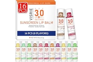 VISRIE SPF 30 Lip Sunscreen, SPF Lip Balm Travel Size 16 Pack, Hydrating Lip Balm Bulk with Vitamin E and Coconut Oil- 8 Flavors