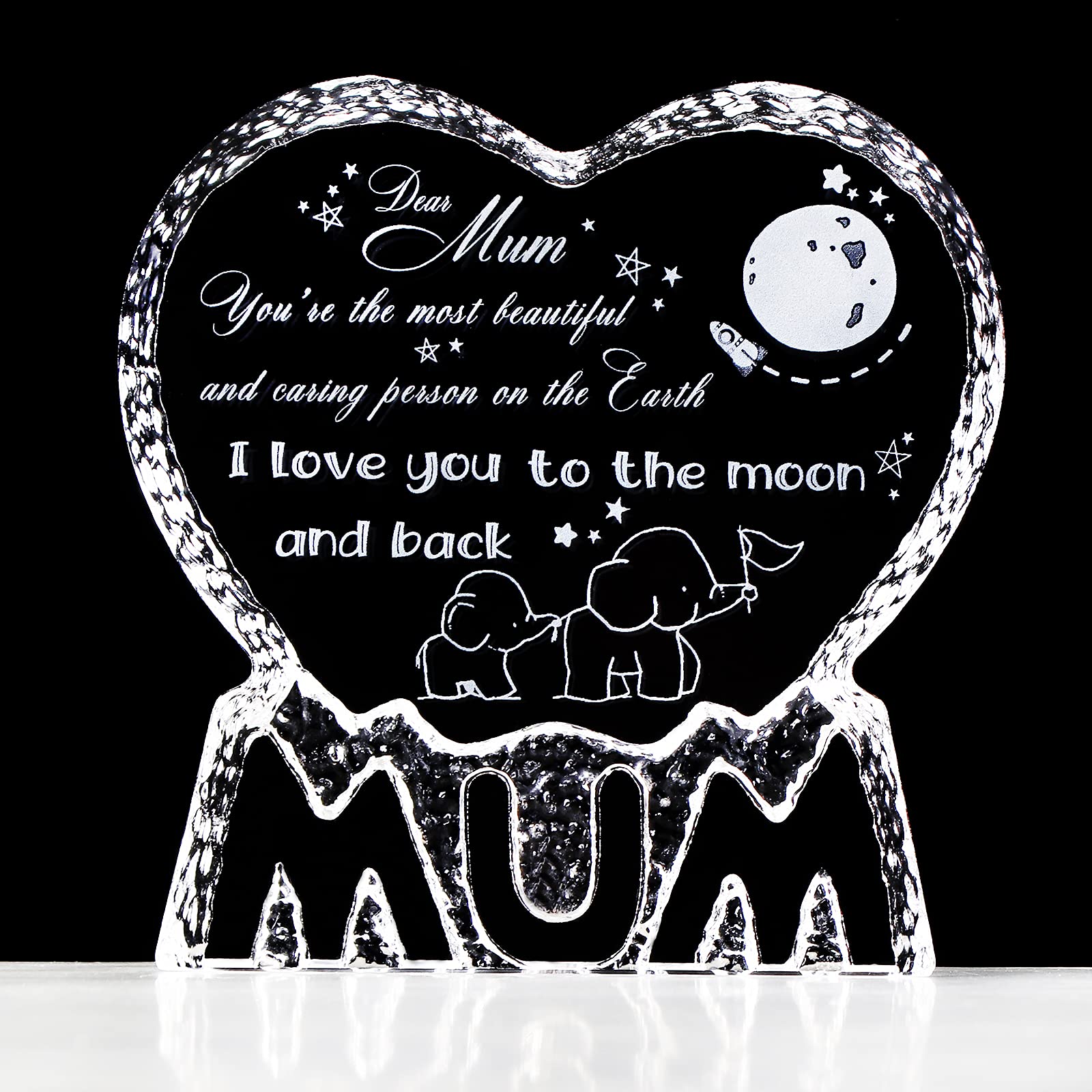 Movdyka Crystal Engraved Plaque I Love You Mum Birthday Gifts for Mother from Daughter and Son Mother's Day Romantic Gifts, Glass Keepsake Paperweight with MUM Letters