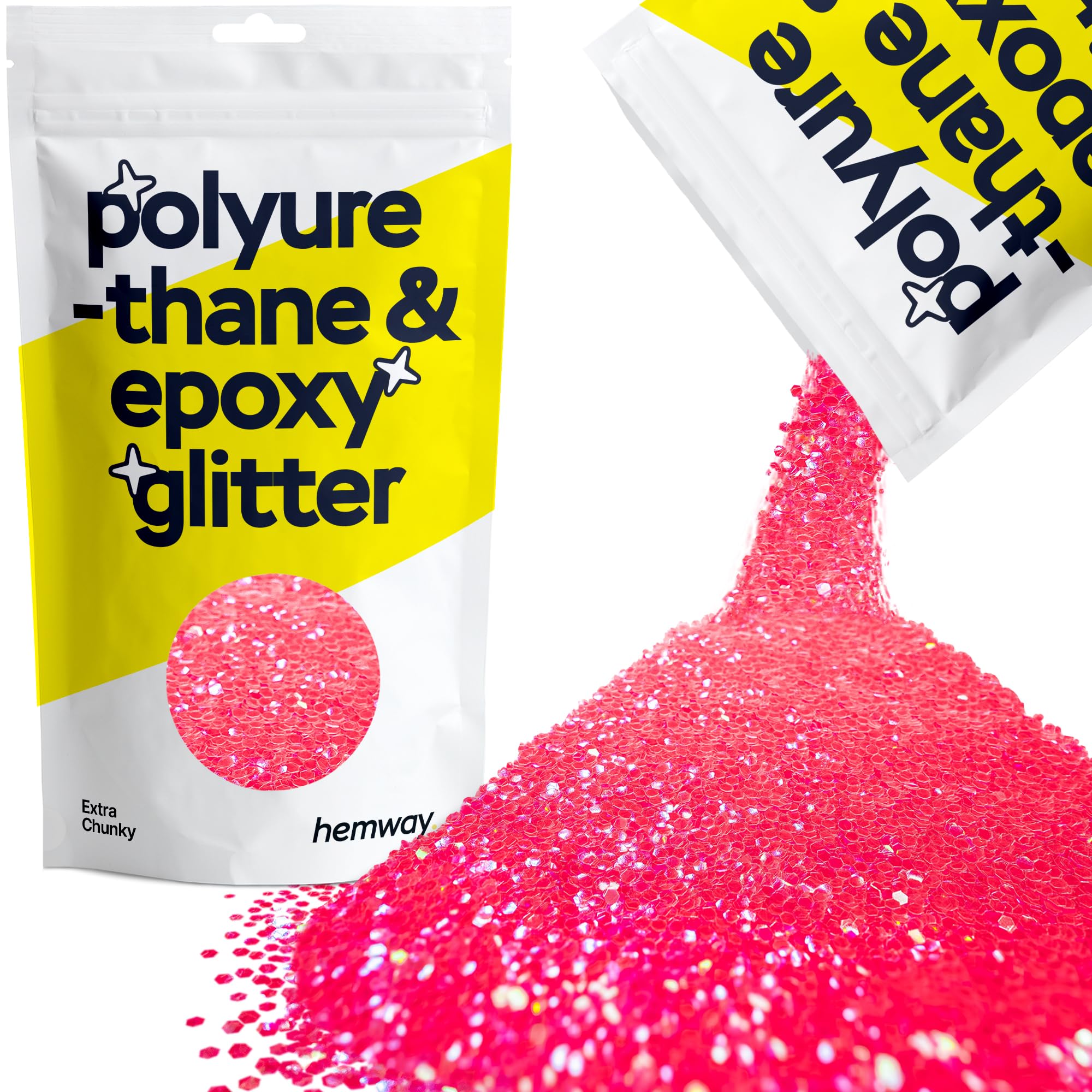 Hemway Resin Glitter Fluorescent Pink 100g Extra Chunky | Polyurethane & Epoxy Glitter for Resin Crafts, Tumblers, Coasters, Floor & Table Art