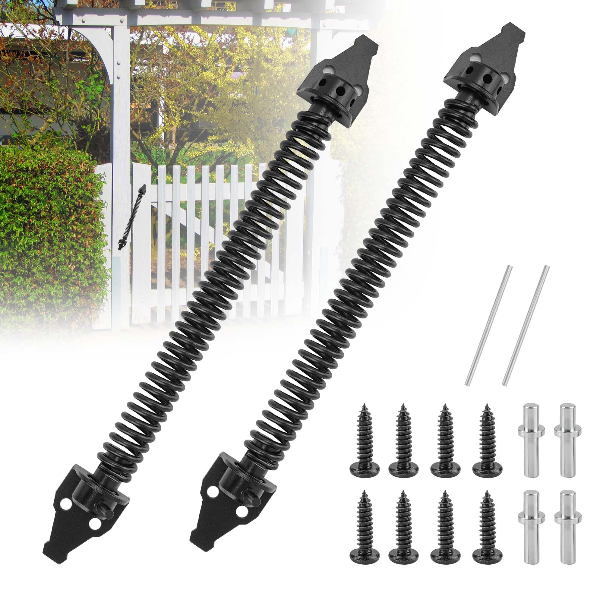WeeGoo 2Pcs 14 Inches Gate Spring Closer for Wooden Gate, Self Closing Gate Spring, Adjustable Spring Closure Heavy Duty Metal Garden Gate Closer for Fence Door Gate (Black)
