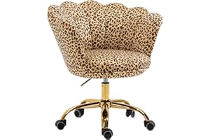 ZOBIDO Comfy Home Office Task Chair with Wheels, Cute Modern Upholstered Velvet Seashell Back Adjustable Swivel Vanity Desk Chair, for Women, for Kids, for Girls, Living Room(Leopard Stripe)