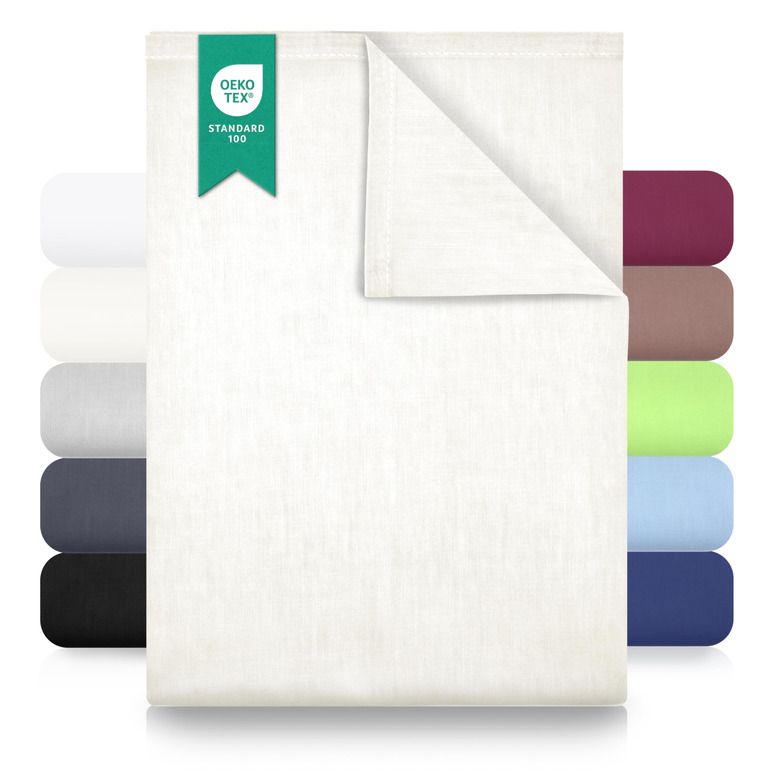 GREEN MARK Textilien Classic Flat Sheet Cotton - 100% Cotton Flat Sheet, No Elastic, Soft, Breathable, Easy Care – Natural/Cream – 180 x 275 cm