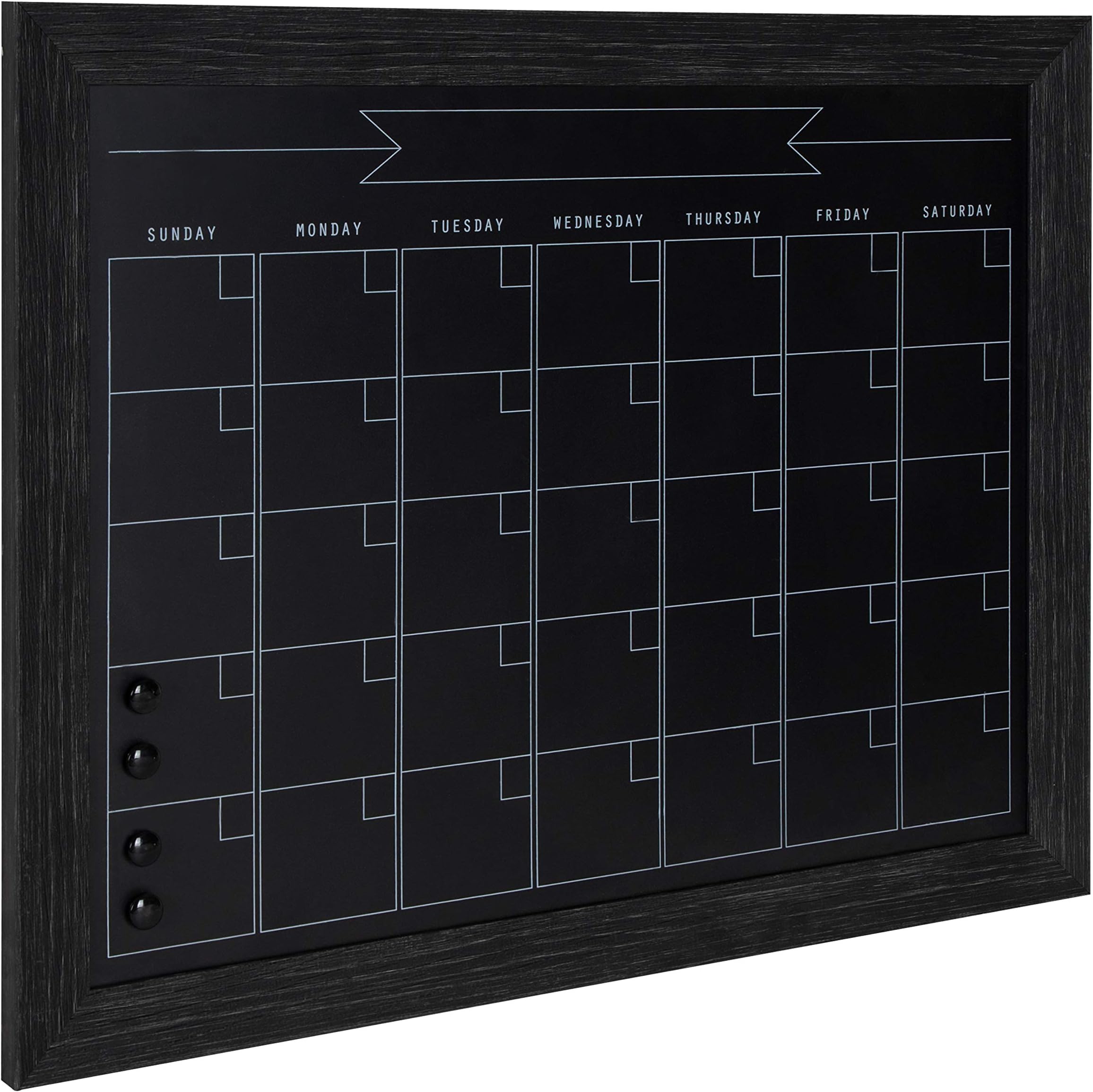 DesignOvation Beatrice Framed Magnetic Chalkboard Monthly Calendar, 23" x 29", Distressed Black, Decorative Wall Organizer