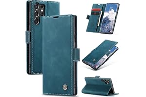 Cracedily for Samsung Galaxy S25 Ultra Case, Flip Wallet Leather Case with Card Holder Magnetic Closure Shockproof Kickstand Protective Phone Cases Cover for Galaxy S25 Ultra, Blue-Green