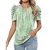 LUYAA Womens Tops Casual Summer Women's Clothing Floral Spring Blouses Business Casual Outfits V Neck Lightweight Short Sleeve Shirts 2025 Trendy L