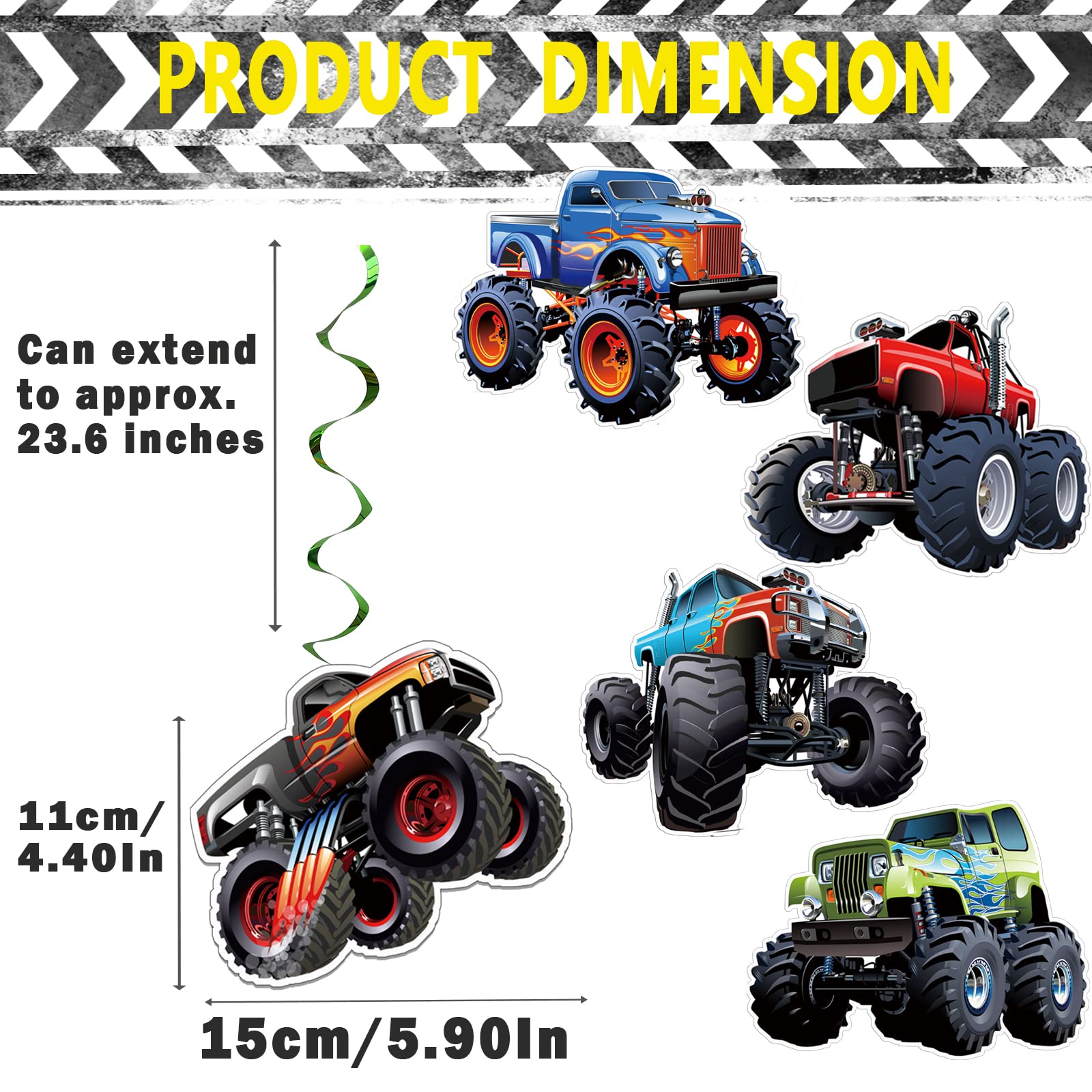 Monster Truck Hanging Swirls Set 25Set Monster Truck Birthday Party Hanging Decoration Monster Truck Party Supplies For Boys Birthday