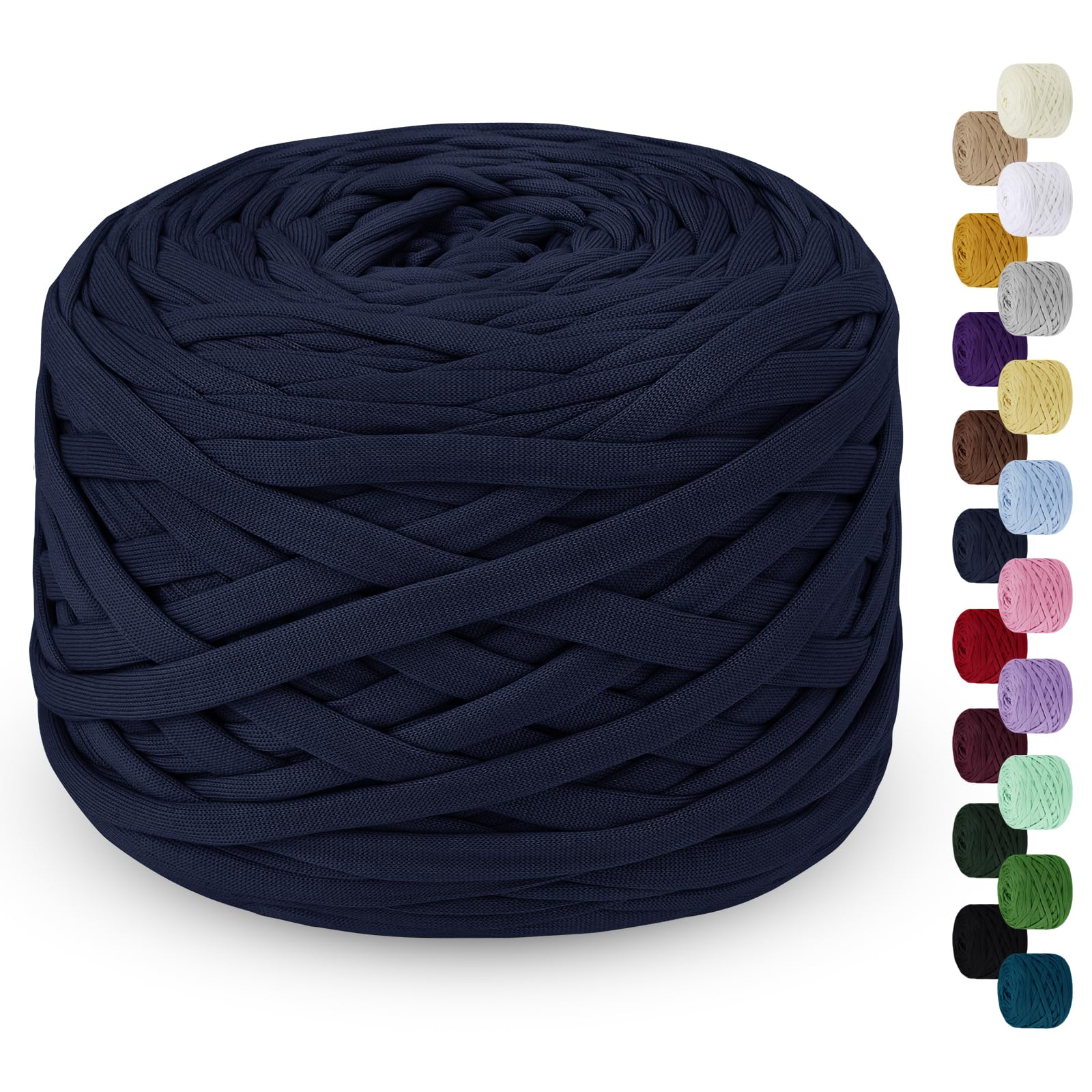 LEREATI 285g T Shirt Yarn for Crocheting 100m Elastic Ribbon Yarn Thick Crochet Fabric Yarn, Knitting T-Shirt Yarn for Crochet Bag, Blanket, Basket, DIY Projects, Home Decor (Dark Blue)