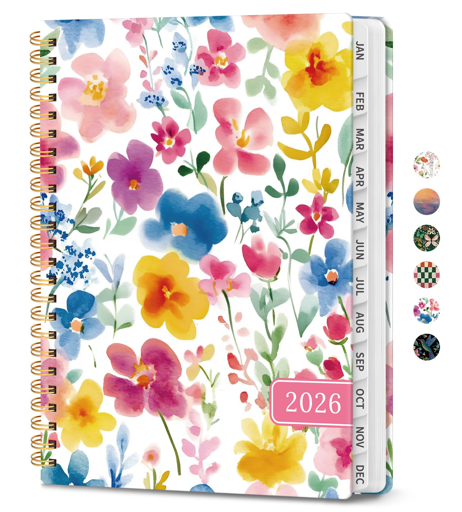 Photo 1 of 2026 Planner, Weekly and Monthly Calendar Planner for Women, Jan 2026 - Dec 2026, Hardcover Planning Agenda book with Tabs, Spiral Bound, Inner Pocket, Perfect for School Office Supplies, 8.5" x 11" - Bloom Floral