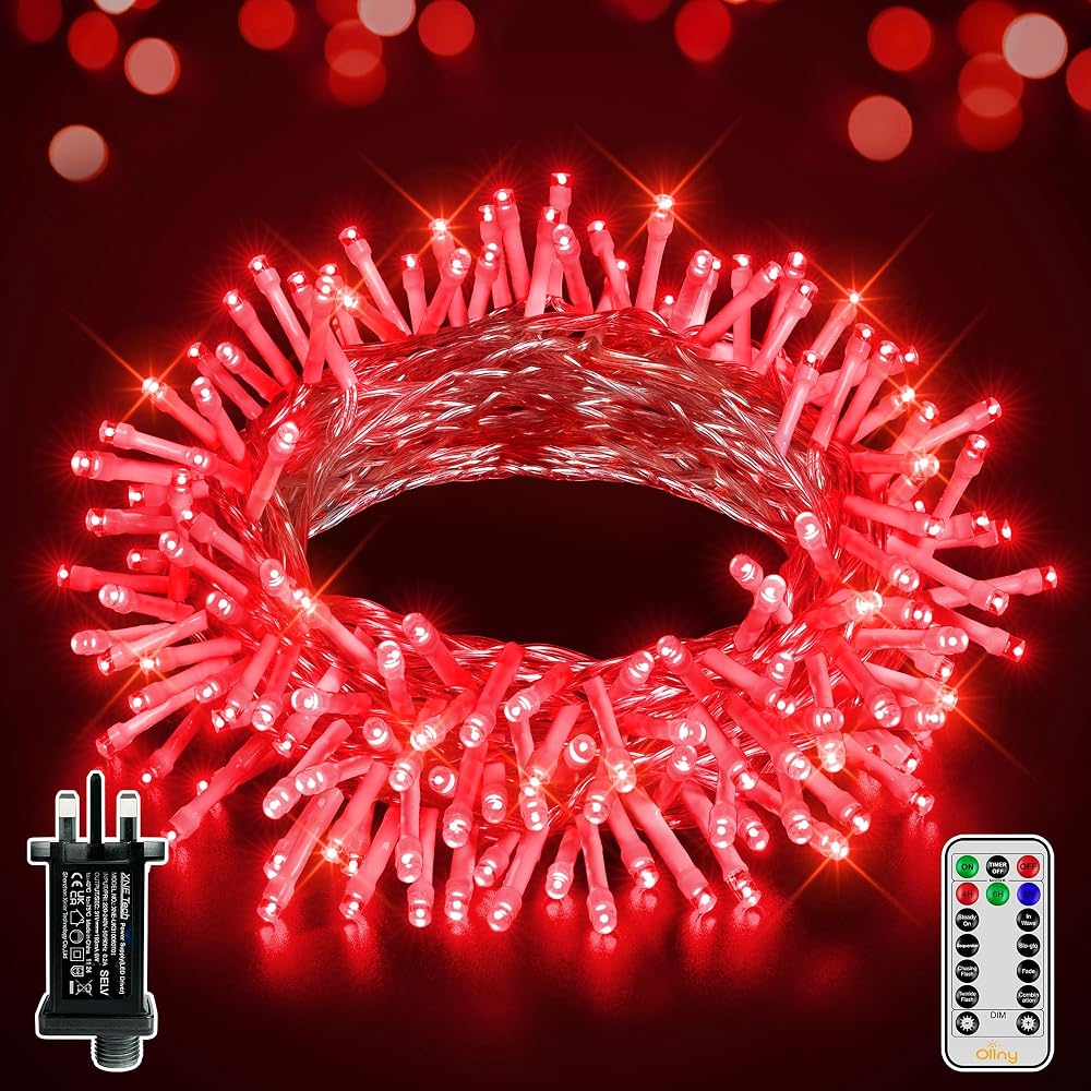 Ollny 10m 100 LED Red Fairy Lights Outdoor Waterproof with Remote
