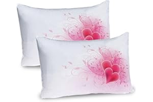 Ambesonne Romantic Pillow Sham Set of 2, Valentines Day Themed Hearts Floral Arrangement Amour Illustration, Quality Microfiber Bedding Item for All Seasons, 36" x 20", Pink White