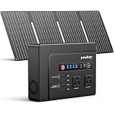 200W Solar Powered Generator, Portable Power Station with Solar Panel 40W | Powkey 146Wh Power Bank with 120V AC Outlet, Pure Sine Wave Lithium Battery for Outdoor Camping Emergency Home