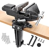 Heavy Duty 2-in-1 Bench Vise, 3.2" Jaw Width, 360&deg; Swivel Base Table Vise | Non-Slip Jaws and Removable Anvil, Cast Iron Swivel Base Vise for Metalworking, Pipe Cutting, Wood Craft