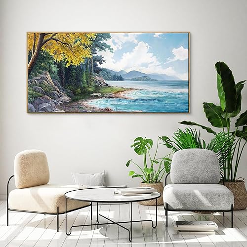 XLSJERAT Canvas Prints Wall Art Beach Ocean Waves Nature Pictures Stretched Canvas Wooden Framed for living Room Bedroom and Office - 20x40 Inches