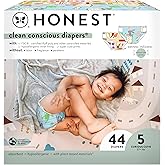 The Honest Company Comfort Dry Disposable Diapers for Sensitive Skin, Hypoallergenic, Fragrance-Free, Spring '25 Seasonal Prints, Club Box, Size 5 (27 lbs), 44 Count