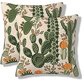 ANTARIKA Summer Cactus Throw Pillow Covers Retro Mexican Orange Flowers Square Pillow Cover 18x18 Inch Set of 2 Exotic Tropical Plants Decorative Pillowcase Cushion Cases for Couch Sofa