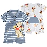Disney Winnie the Pooh Baby Boys 2 Pack Short Sleeve Romper for Newborn and Infant