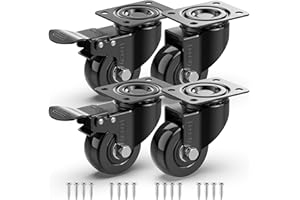 GBL 2" Heavy Duty Caster Wheels with 2 Brakes + Screws - up to 440Lbs - Set of 4 No Floor Marks Silent Castor for Furniture - Rubbered Trolley Wheels - Black Casters