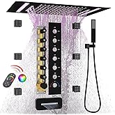 HOMEDEC LED Multi Functions Full Body Shower System with 6pcs Body Jets Spray with（Up/Down ）Shower Spout, Large 3 In 1 Functi