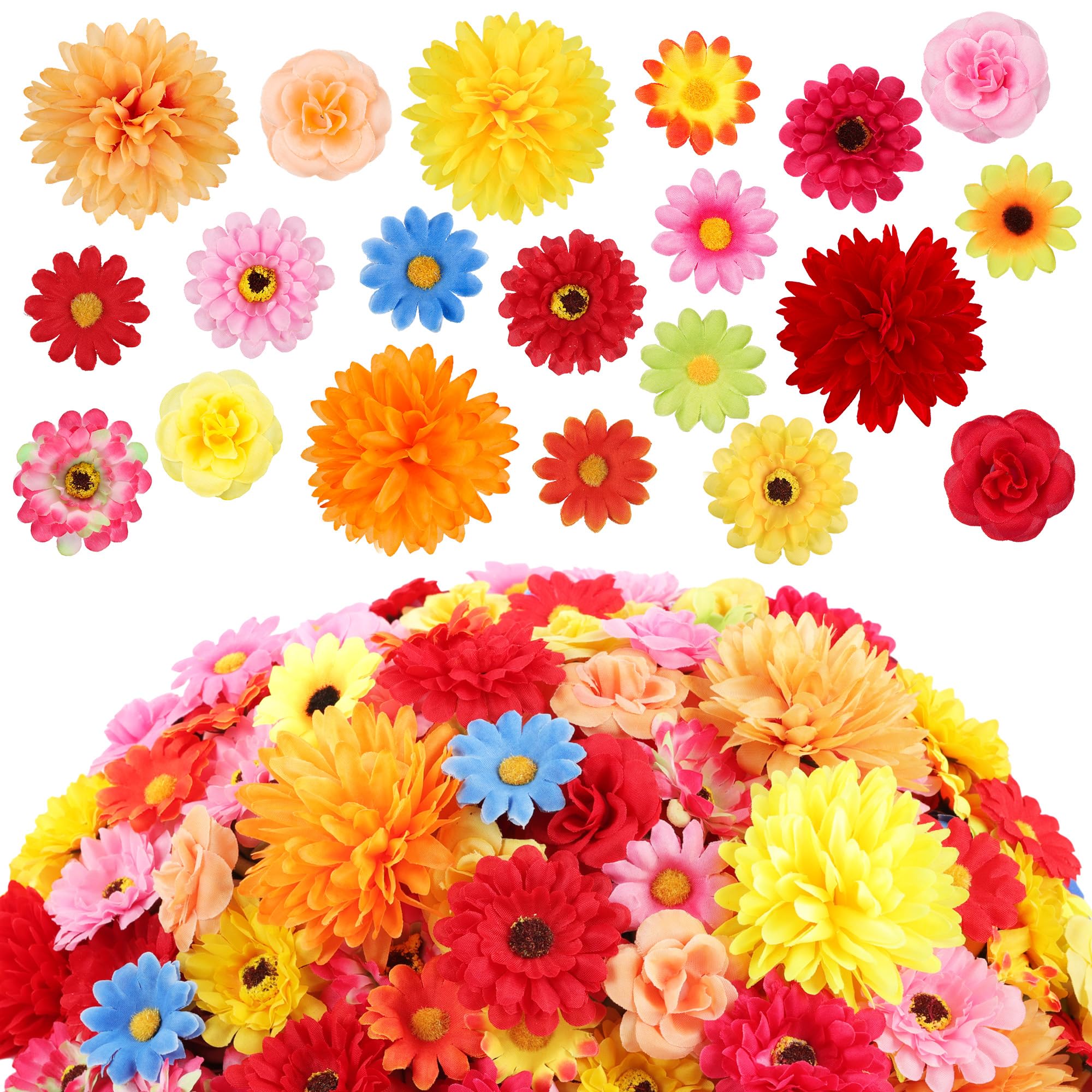 Photo 1 of 210Pcs Fall Decor Mini Silk Flower Heads Small Fake Mums Rose Faux Flowers Bulk for Crafts Orange Artificial Loose Fabric Flowers Heads Sunflower Bulk for Wedding Hair Cap Autumn Home Decorations