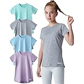 4 Pack: Youth Girls Athletic Shirts, Short Sleeve Dry Fit Apparel Tech Tshirts, Sports Activewear for Kids Teens