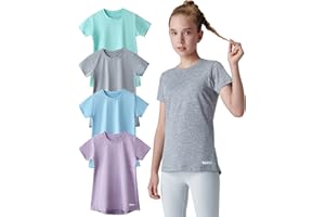 LIBERTY PRO 4 Pack: Youth Girls Athletic Shirts, Short Sleeve Dry Fit Apparel Tech Tshirts, Sports Activewear for Kids Teens