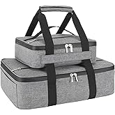 Wakaye Insulated Casserole Carrier for Hot or Cold Food, Fits 8"-15" Baking Dish，Thermal Food Carrier Bag, Lasagna Lugger Tote for Potluck Parties/Picnic/Cookouts/Lunch, Grey，2 Pack