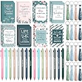 PerKoop 48 Pcs Inspirational Gifts Bulk Motivational Notepads Ballpoint Pens Keychains Set Classic Notebook Journal Lined for Teachers School Office Party Favor Supplies