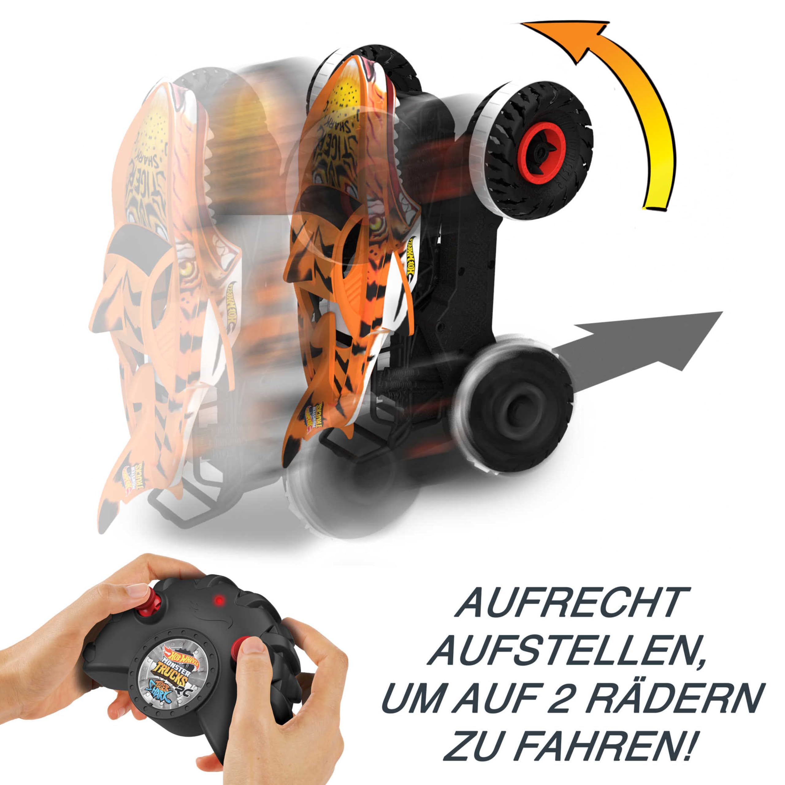 Hot Wheels Monster Trucks Ferngesteuertes Auto Tiger Shark, mit 'Terrain Stomp' Technologie für tierähnliche Bewegungen, Wheelie Modus für Drehen auf 2 Rädern, Spielzeug ab 4 Jahre, HGV87 4