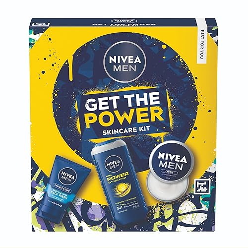 NIVEA MEN Get The Power Gift Set (3 Products) - Men's Skincare Set - Including Shower Gel, Face Wash, and Moisturising Creme, Perfect Christmas Gift to Keep Him Fresh, Protected, and Hydrated