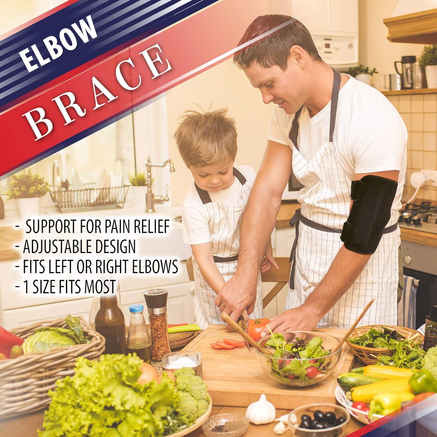 Elbow Brace for Comfortable Elbow Support - Adjustable Stabilizer to Keep Your Elbow Immobilized & Your Arm Straight with Two Removable Metal Splints Great Night Elbow Splint for Sleeping (Fits Most): Health & Personal Care