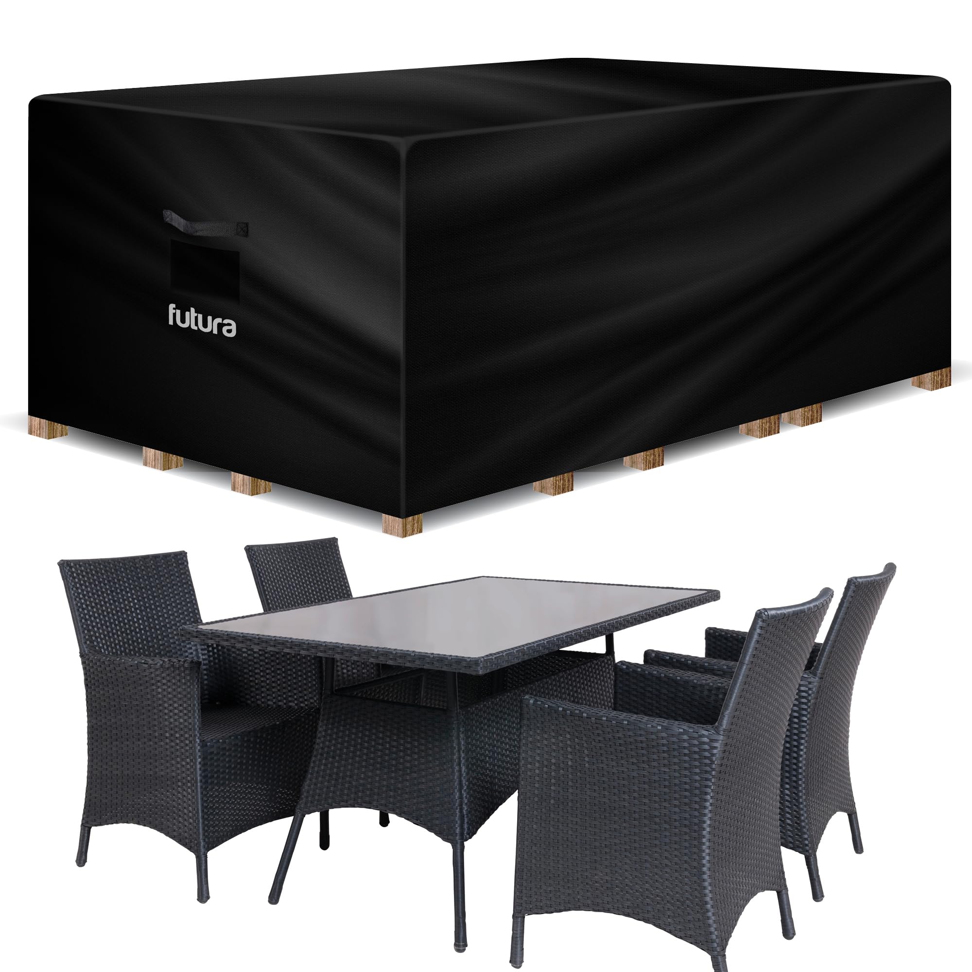Futura Premium Rectangular Garden Furniture Covers Waterproof 170x94x71cm, Heavy Duty 600D Oxford Fabric Outdoor Table, Patio & Rattan Garden Furniture Covers, PVC Lined, Air Vents and UV Safe
