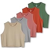 Real Essentials 5 Pack: Women's Dry Fit Crop Summer Tank Top - Gym Yoga Workout Sports Tee (Available in Plus Size)