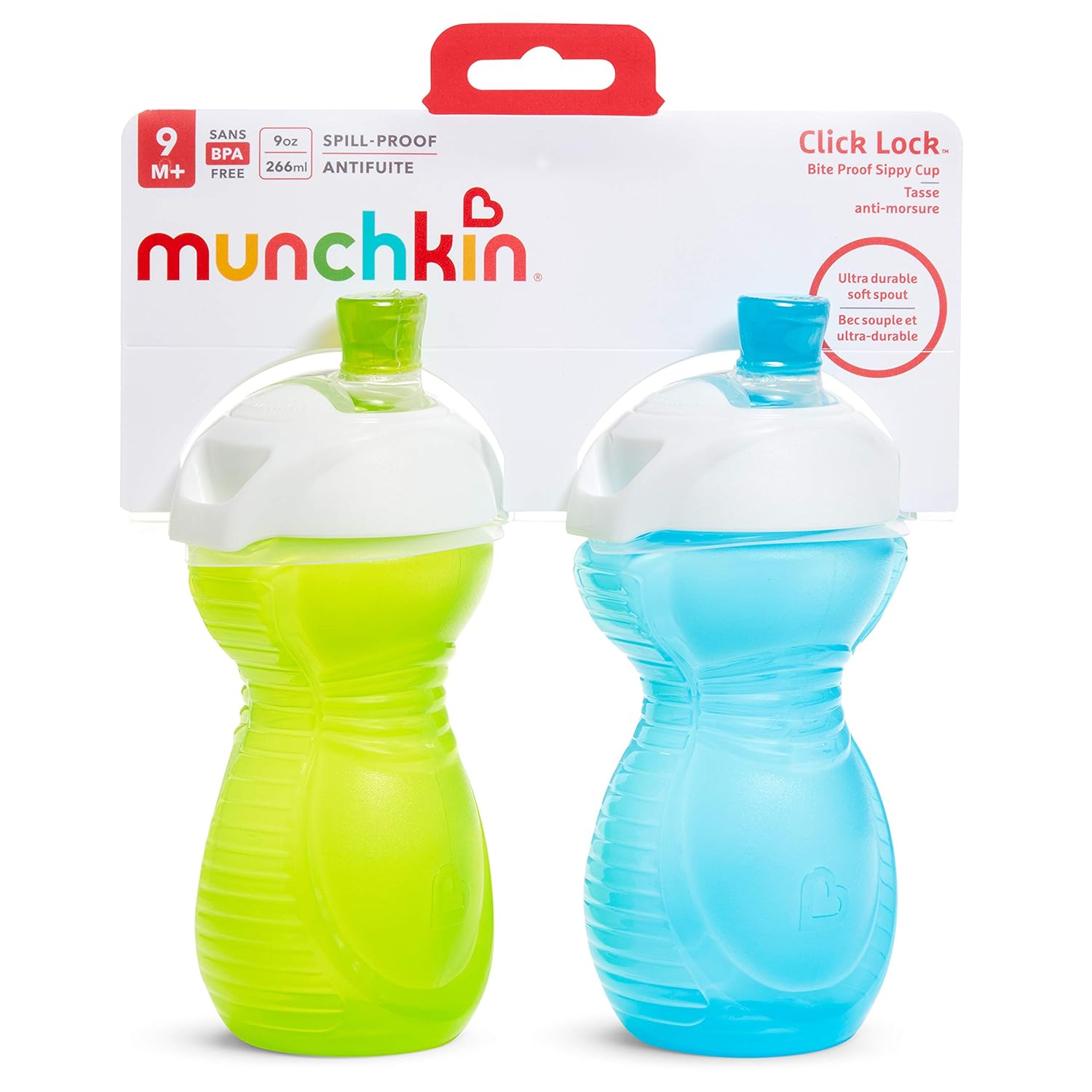Munchkin Click Lock Bite Proof Sippy Cup, Blue/Green, 9 Ounce, 2 Count : Baby
