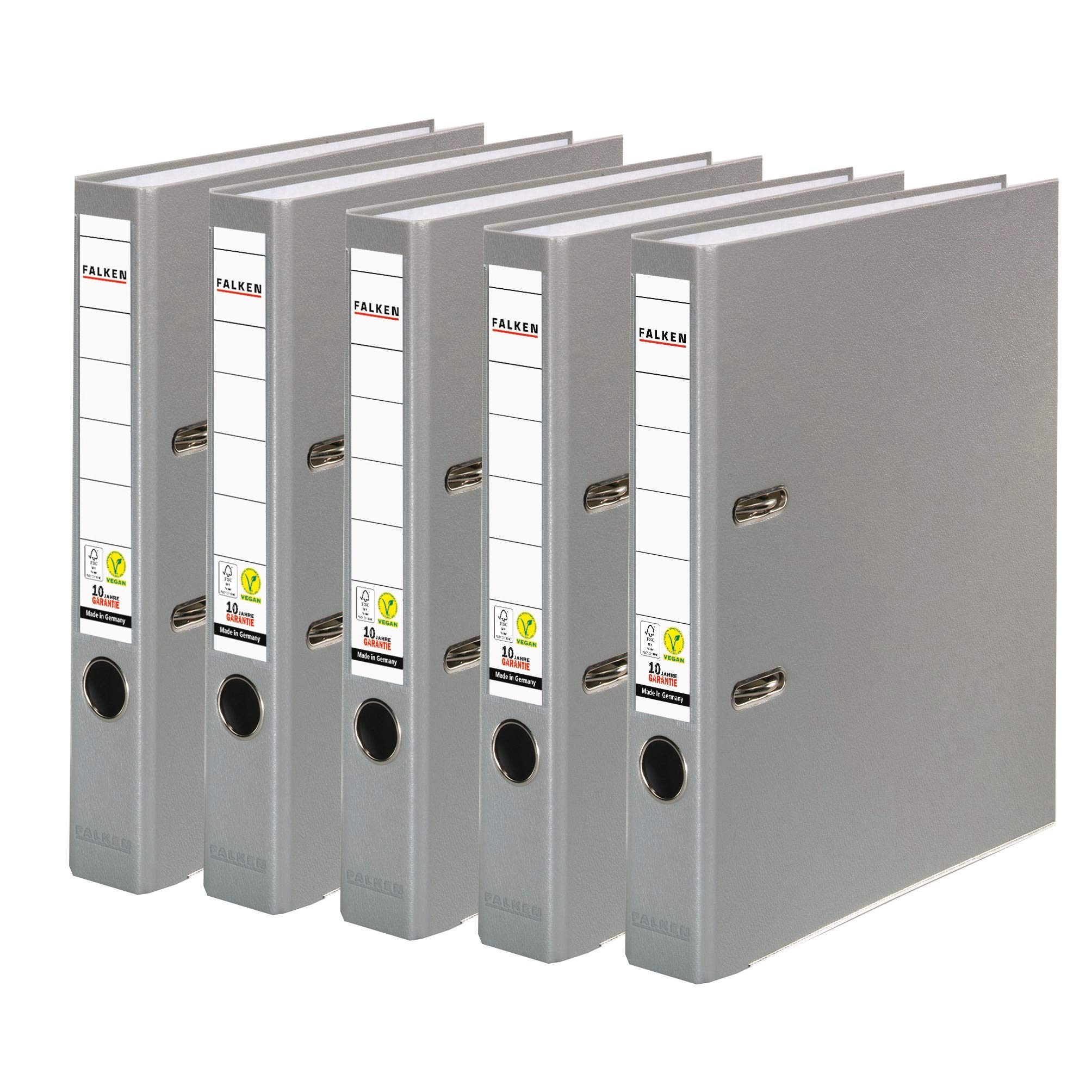 Original Falken 5-pack PP-Color plastic folders. Made in Germany. 5 cm narrow DIN A4 grey Vegan ring binder File folder Letter file Office folder Plastic folder Slotted folder