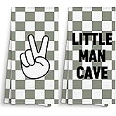 Sviojuce Sage Green Checkered Bathroom Kitchen Towels Decor 16x24 Set of 2, Little Man Cave Hand Towel Decorative Gifts for Boys Kids Toddlers, Nursery Playroom Dish Towels Cloths Dishcloths Tea Towel