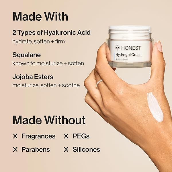 HONEST BEAUTY HYDROGEL CREAM WITH HYALURONIC ACID, JOJOBA, + SQUALANE | OIL FREE, LIGHTWEIGHT, MOISTURIZING | EWG VERIFIED, VEGAN + CRUELTY FREE | 1.7 FL OZ