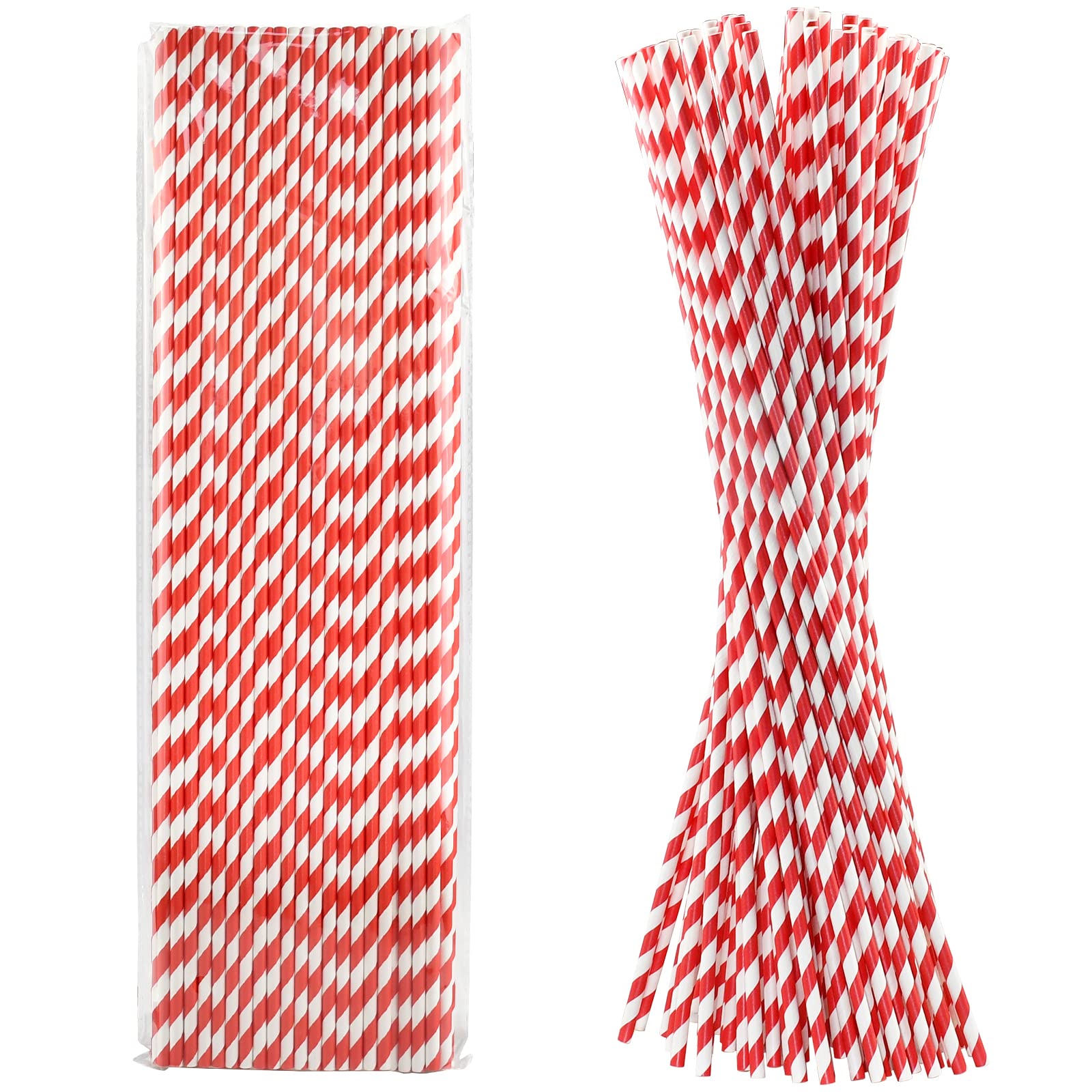 46 cm Extra Long Paper Drinking Straws for Large Drinks, DIY Crafts, Cotton Swabs - Red/White Stripes, Pack of 100 - 100% Biodegradable