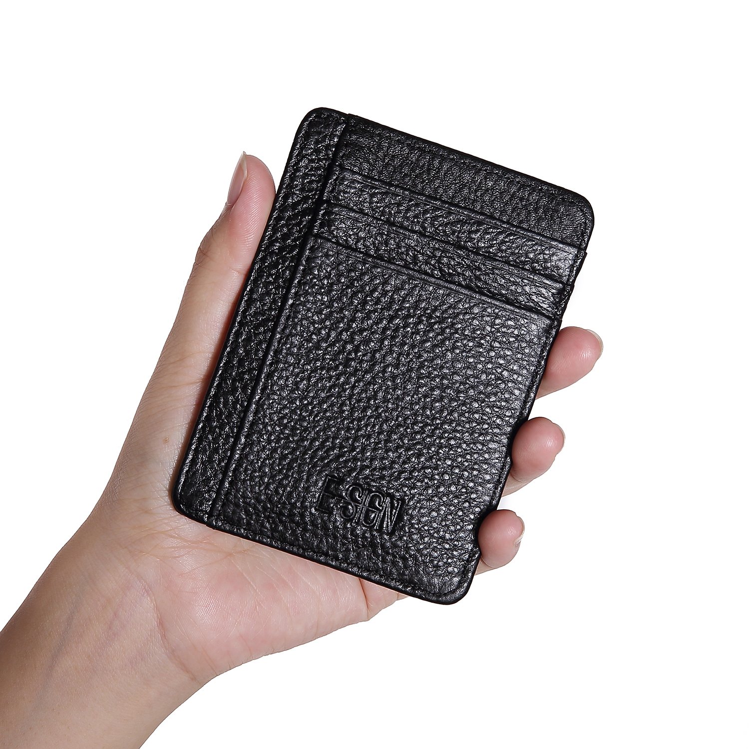 IVESIGN Slim Front Pocket Wallet RFID Blocking Credit Card Holder With ID Window (Black)