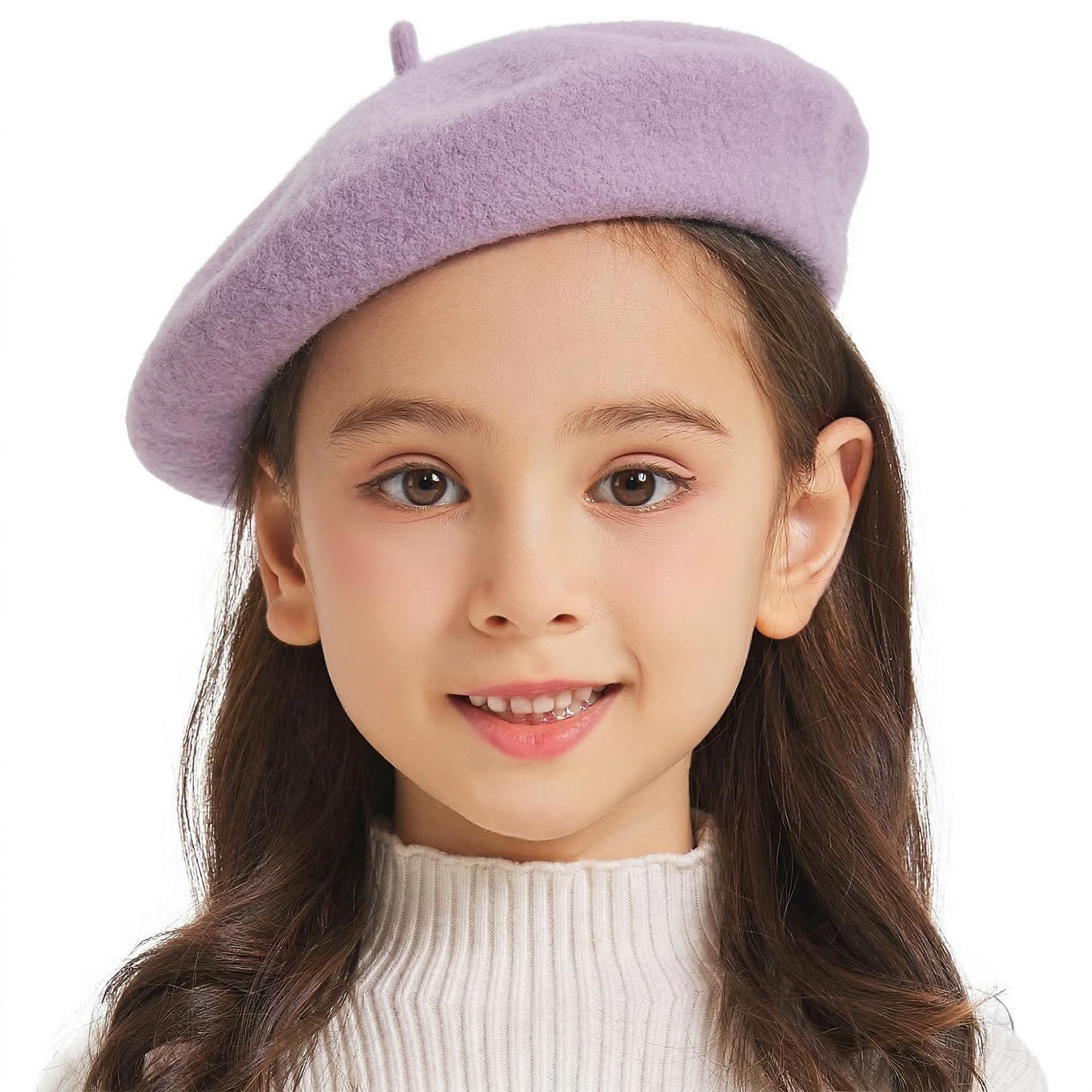 ZLYC Wool Kids Beret Hat Girls Solid Color Artist French Beret Cap(Lavender)