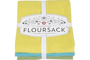Now Designs Floursack Kitchen Dish Towels,Cotton, Chartreuse/Turquoise/Leaf 20 x 30in, Small, Set of 3