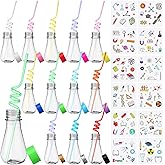 Jingmore 36 Pcs Science Party Theme Cups Set with Silly Loop Straws Science Stickers Plastic Reusable Small Conical Flask Bottles Test Tubes for Birthday Party Decorations(Conical Flask)
