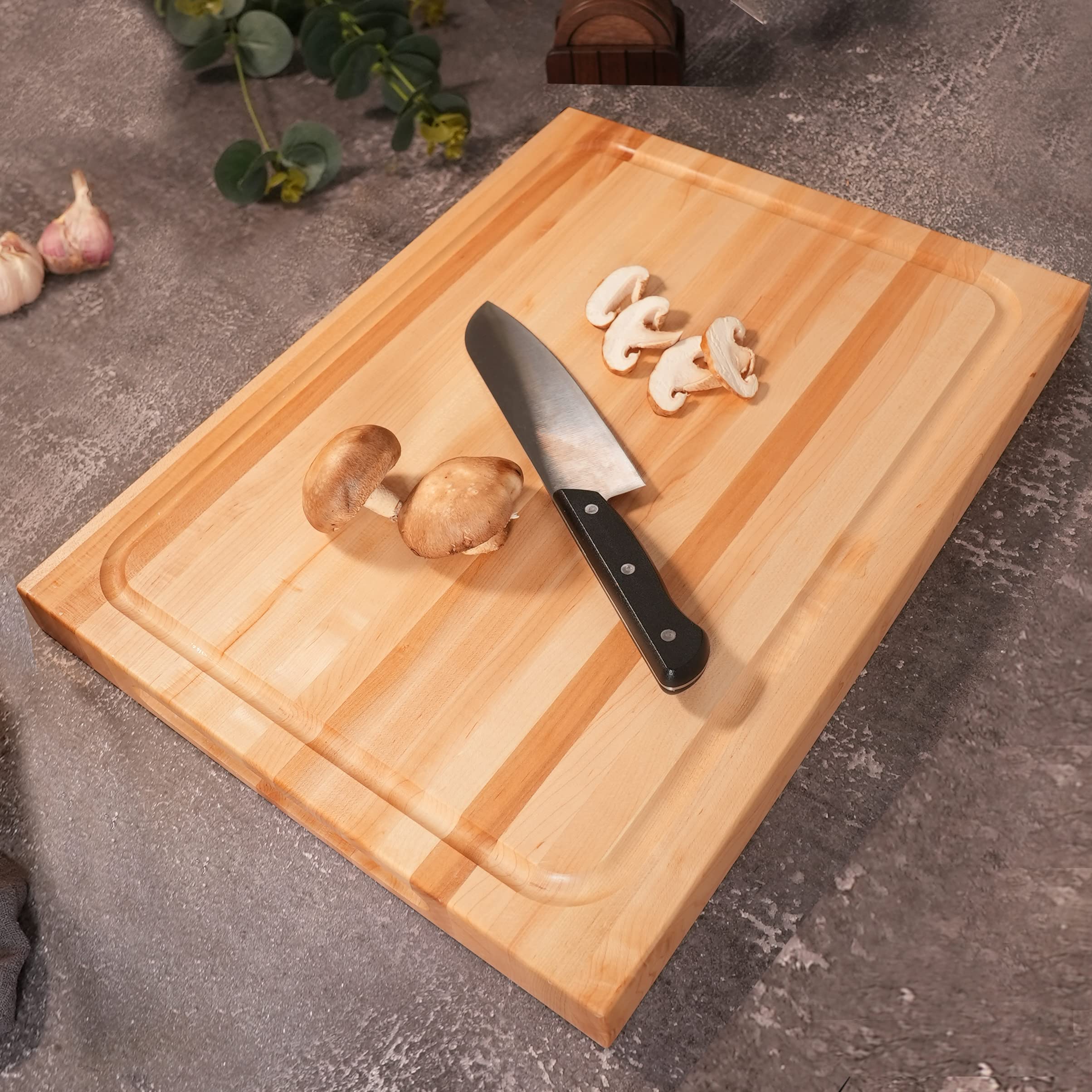 CONSDAN Hard Maple Wood Cutting Board for Kitchen, USA Grown Hardwood, 16 x 12, with Invisible Inner Handle, Prefinished with Food-Grade Oil, Suitable for Kitchen Edge Grain, 1-1/2