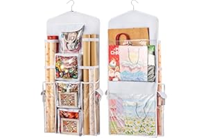 Kahami Wrapping Paper Organizer,Hanging Gift Wrap Storage Containers, Double-Sided Christmas Wrapping Paper Storage for Bedroom Closet, Behind The Door Storage (White)