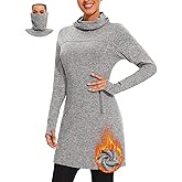 Soneven Women's Fleece Dress Running Thermal Sweatshirts Dresses Winter Skiing Athletic Pullover with Thumb Holes and Pockets