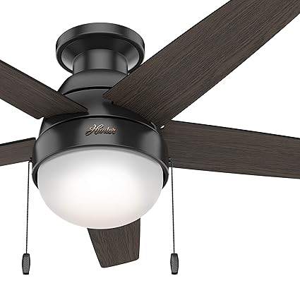 Hunter Fan 46 Inch Low Profile Matte Black Indoor Ceiling Fan With
