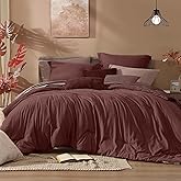 Monbix Queen Comforter Set - 7 Pieces Cationic Dyeing Dark Red Bed in a Bag Queen Bedding Sets with Comforter, Sheets, Pillowcases & Shams, Reversible Bedding Comforters Sets